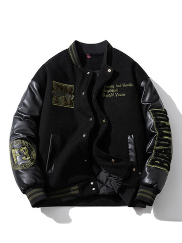 Winter Varsity Jacket Man Leather Sleeves Letter Embroidery Jacket Racing Motorcycle Woolen Coat Button Thick Warm Cool Original