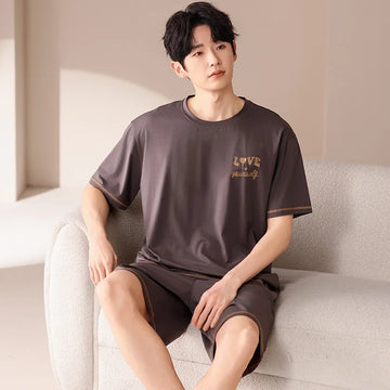 Fashion Casual Modal Pajamas Men's Summer Thin Short Sleeve Shorts New Large Size Youth Home Wear Men Pajamas