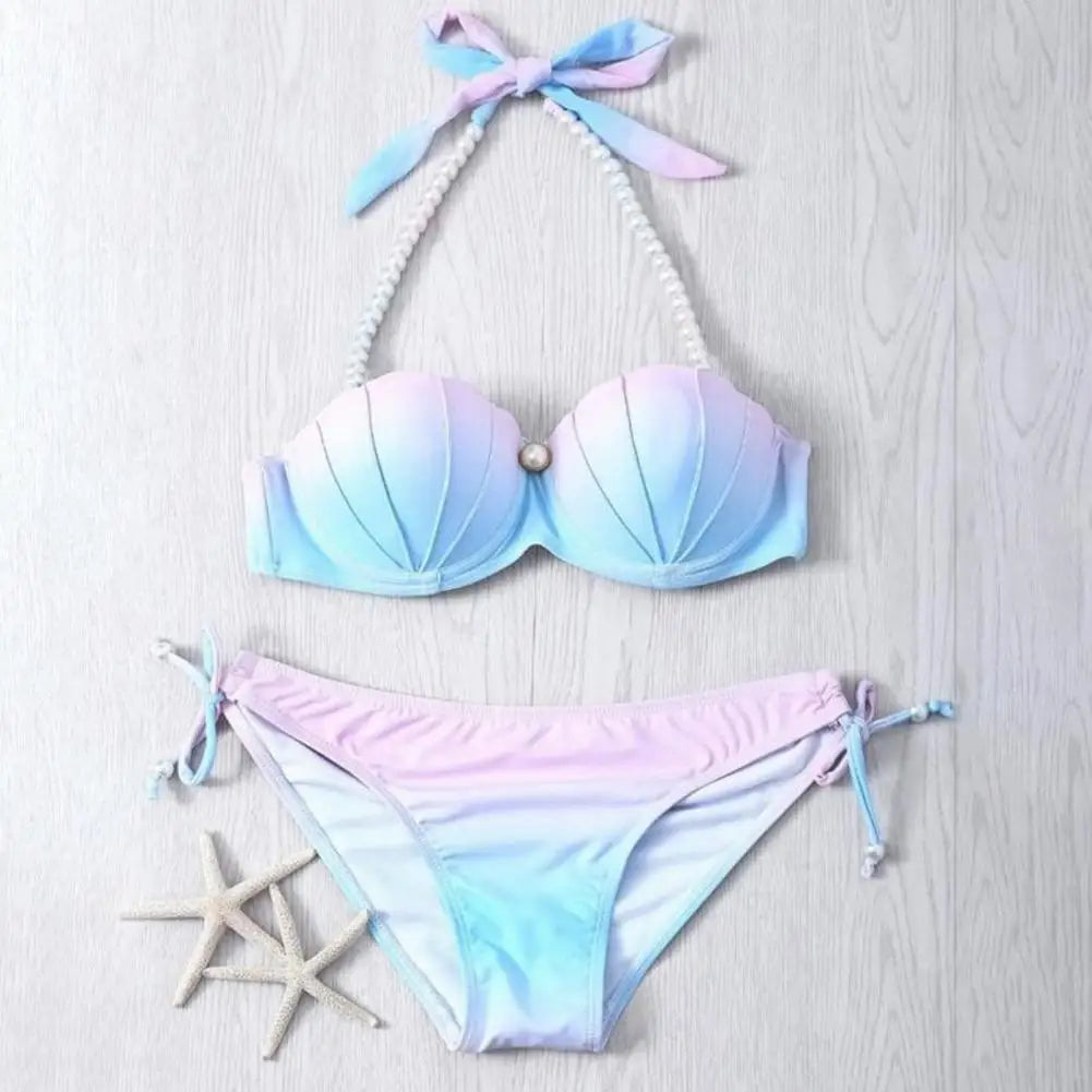 2 pcs/set slitto gradiente bikini guscio di guscio di guscio in due pezzi di costume da bagno a due pezzi per la spiaggia