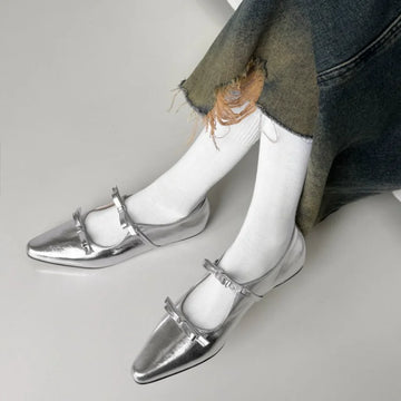 2024 New Luxury Bowtie Mary Janes Women Pointed Toe Shiny Leather Flats Ballets Female Dance Party Ball Bridal Wedding Shoes