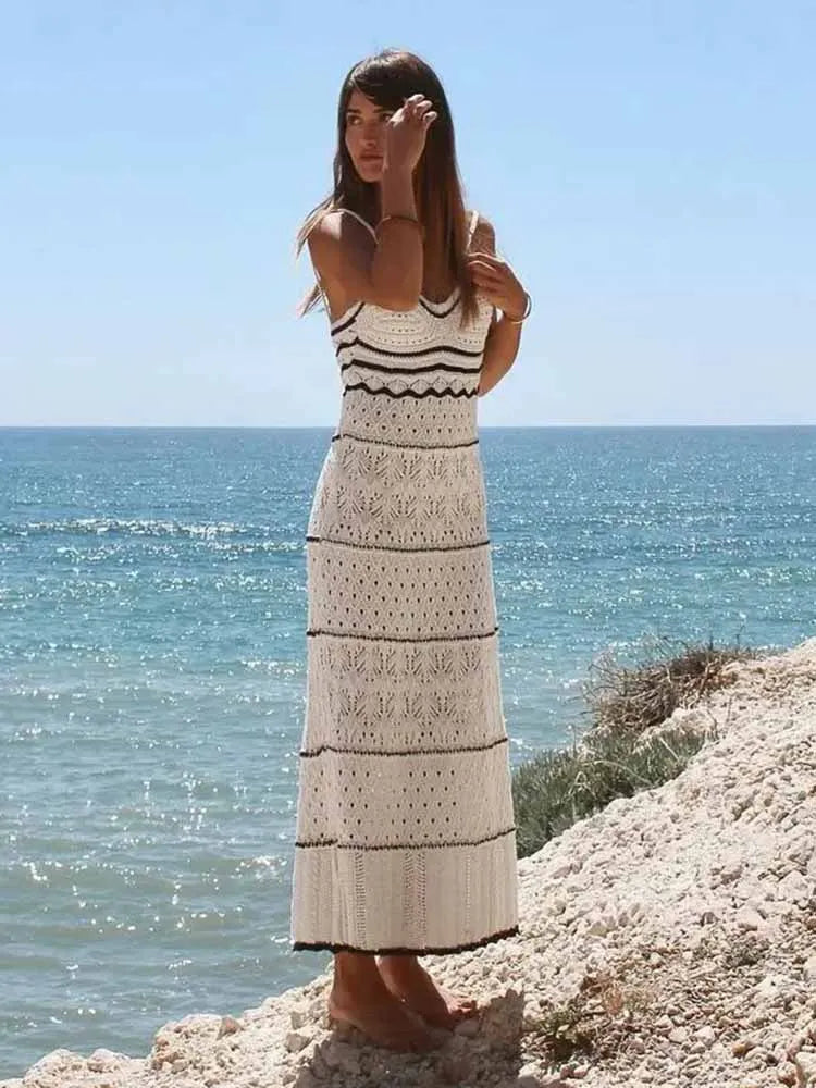 Traf Frauenstrand Wind Schlankes Schlingel langes Kleid neue Modestraße Shooting ärmellose sexy Midi Long Kleid elegante Frauenmode