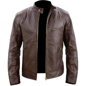Male Leather Jacket Cafe Racer Slim Fit Retro Faux Leather Brand Men's Jackets Fashion Motorcycle Leather Coat Men's Clothing