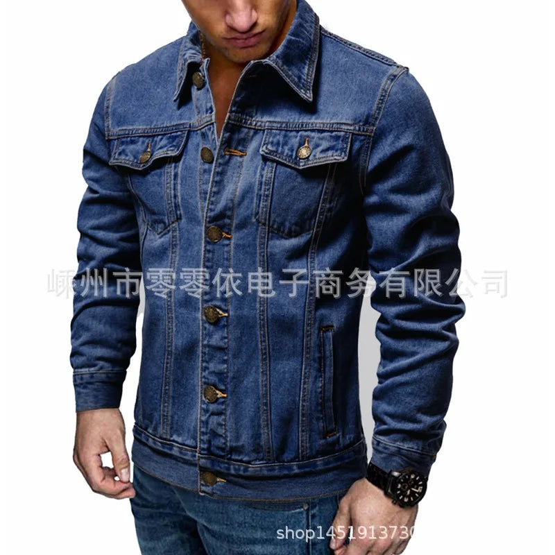 Men Washed Denim Jacket Long Sleeve Coats Single Breasted Cardigan Outerwear Turn Down Collar Loose Pockets High Street