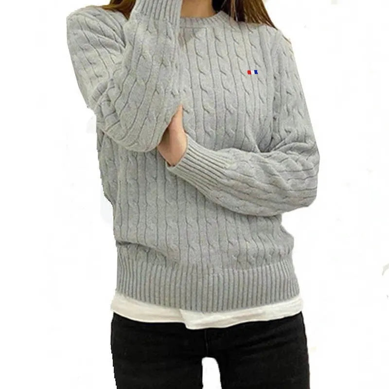 Brand Women's Clothing 2022 Early Loose O-Neck Knitted Sweater Cable Knitted Sweater 100% Cotton RL8519