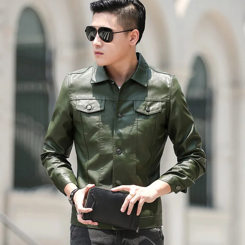 brand New leather jacket for men's leather jacket casual jacket Korean trend slim fit handsome youth Leather Coat mens plus size