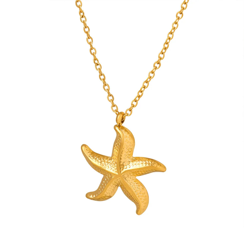 Stainless Steel Star Pendant Necklace for Women Punk Style Gold Plated Jewelry Girl Aesthetic Neck Chain Couples Gifts