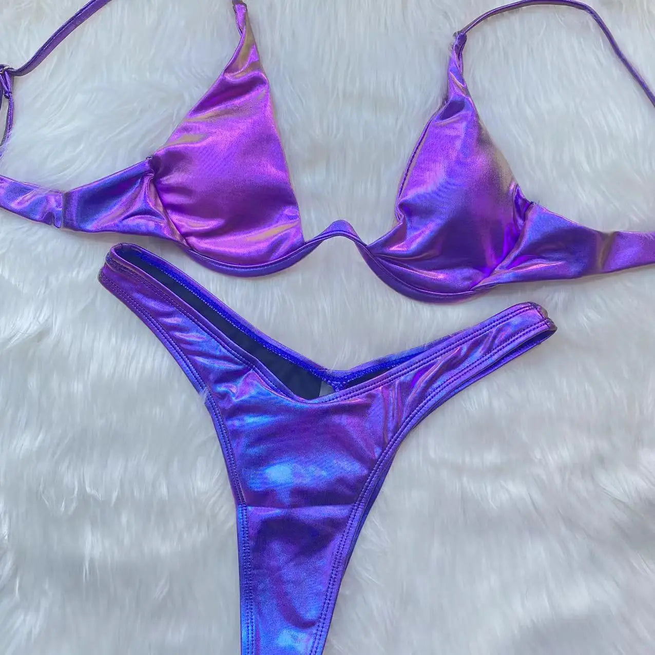 Sexy Triangle Bikini 2023 holographic Purple Push Up Thong Swimwear Brazilian Bandage Bathing Suit Swimsuit Micro Biquini