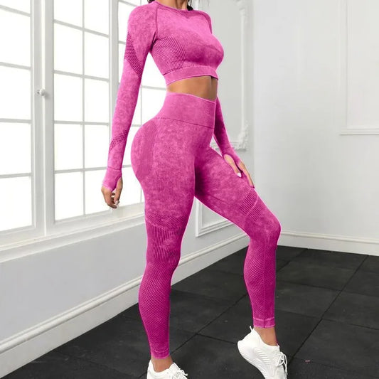 Seamless Yoga Sets Women Workout Sportswear Gym Clothing Long Sleeve Crop Top High Waist Leggings Workout Fitness Sports Suits
