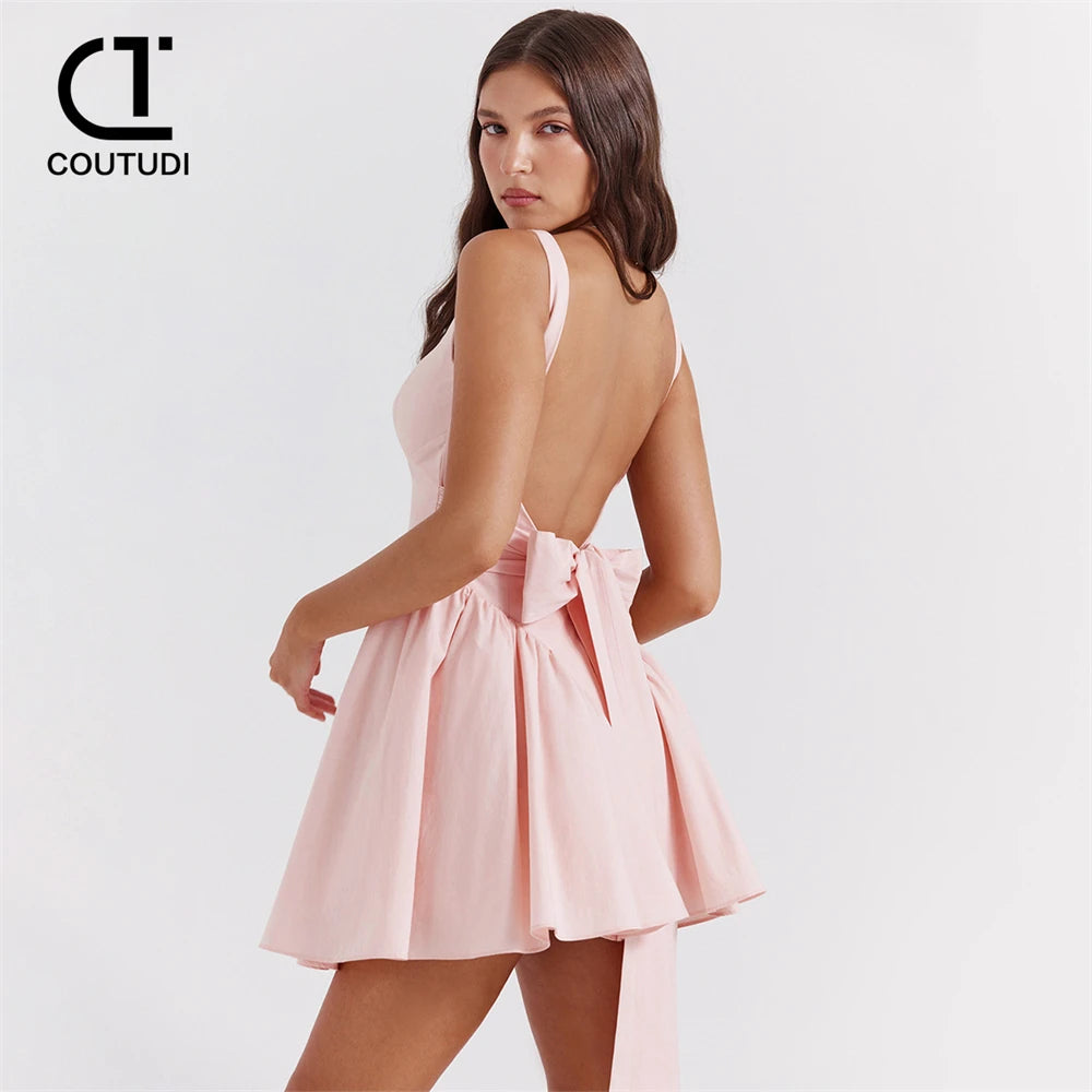 COUTUDI 2024 Sexy Lace Up Backless Party Mini Summer Dresses For Women Elegant A Line Evening Party Dress Female Vestidos