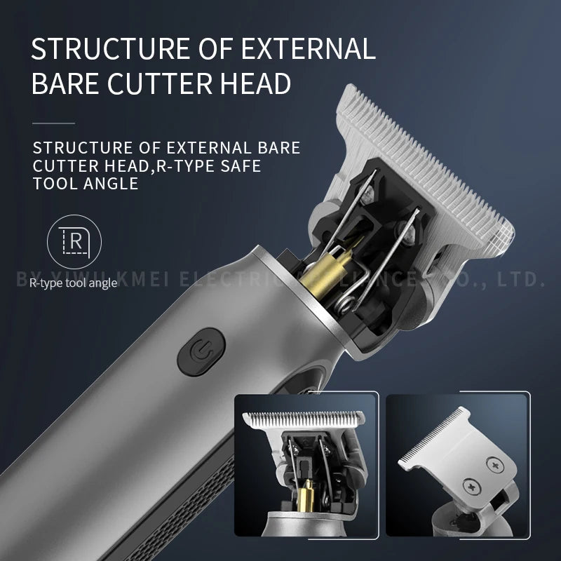 USB charging Zero-cut Blade Cordless Hair Trimmer Kemei KM-1757 Hair Clipper Hollow head Barber Hair Cut Machine
