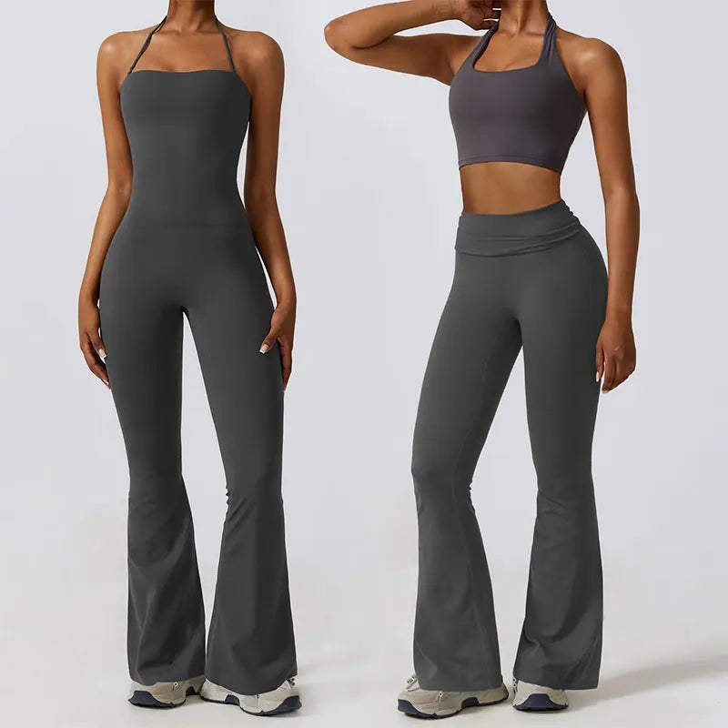 New Sports Jumpsuit for Women Fitness Flare Pants One Piece Yoga Suit Dance Gym Outfits Bodysuit Sportswear Workout Set