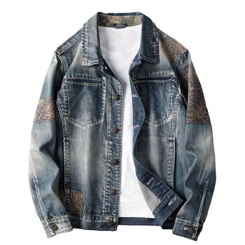 European Heavy Youth Embroidery Top Tide  Spring New Denim Coat Men's Retro Wash Slim Jacket High Appearance Level [Shop Sales]