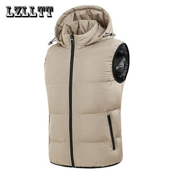 New Men Autumn Thicken Sleeveless Vests Jacket Coat Mens Winter Warm Detachable Hat Outwear Waistcoat Hooded Vest Jacket Male