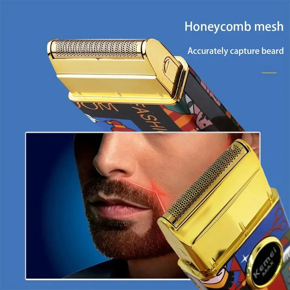 Kemei KM-RS7098 Titanium Men's Electric Shaver Professional Hair Clipper Graffiti Beard Trimmer Hair Trimmer Machine for Man