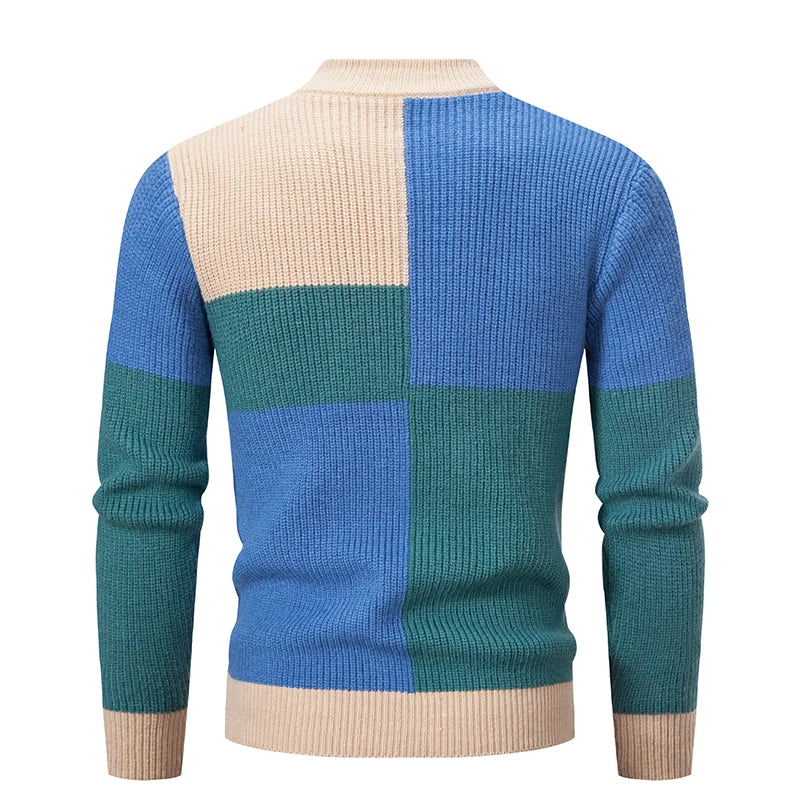 Men’s Mock Neck Pullovers Youthful Vitality Fashion Patchwork Knitted Sweater Men Slim Casual Pullover Autumn Wintr Knitwear Man