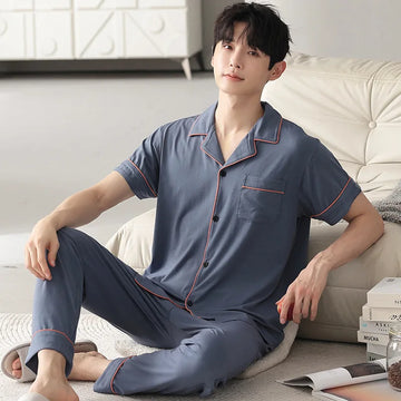 High Quality Men's Pajamas Suit Summer Modal Cotton Trousers Short Sleeve Large Size Pajama Pants Thin Homewear Suit Casual Male