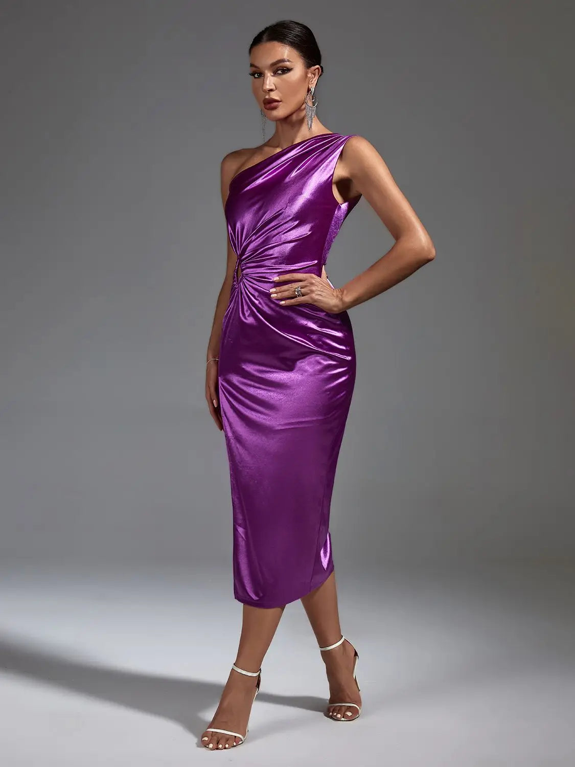 Purple Stain Dress Women Luxury Evening Party Dress Elegant Draped Midi Sexy One Shoulder Birthday Club Outfits Summer 2023