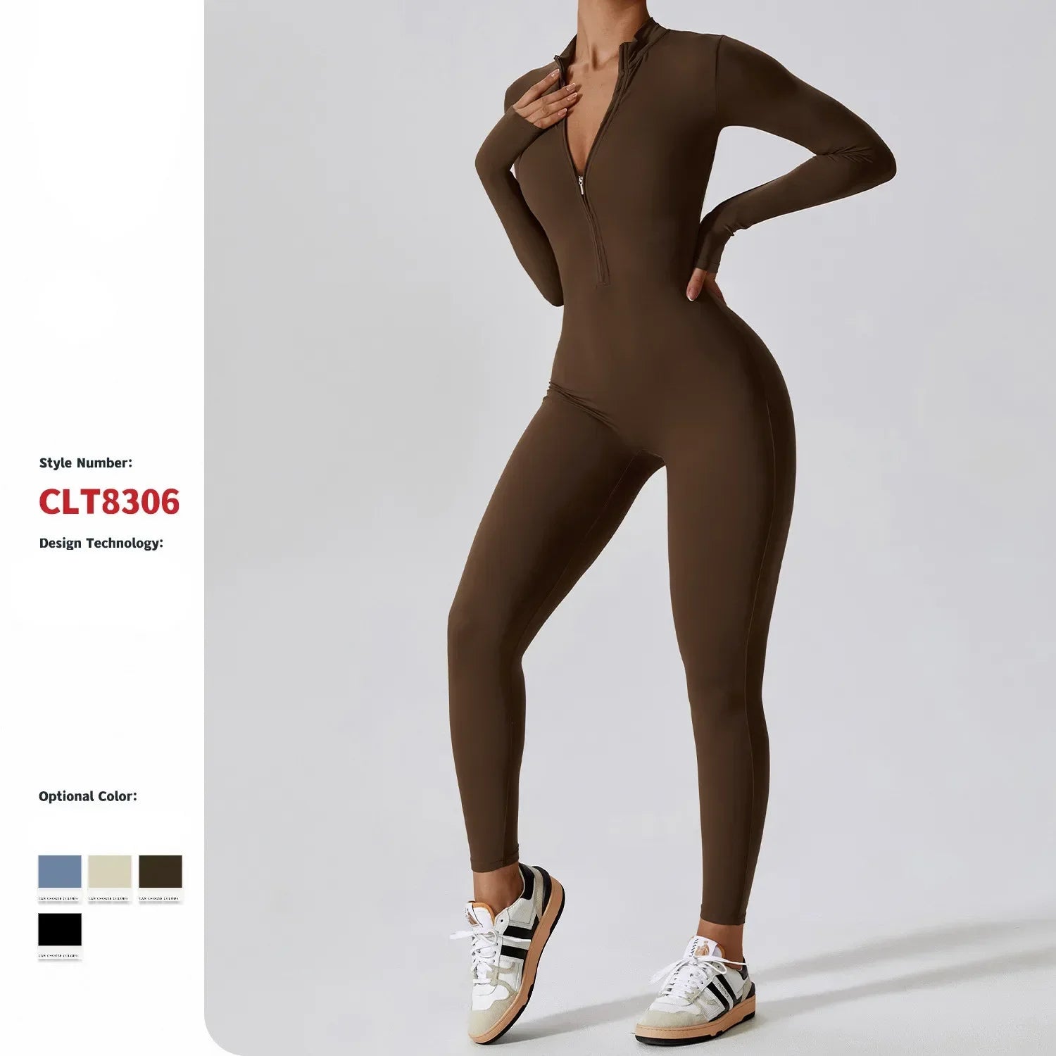 Yoga -Jumpsuit Frauen nahtloser Sport Reißverschluss Jumpsuit Set Fitnessstudio Langarm Fitnessanzug elastischer Fitnessstudio -Training BodySuit Sportungspause