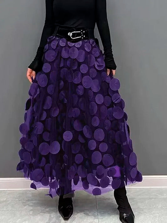 S-3XL Retro Goth 3D Design Polka Dot Tulle Mesh Skirts Womens 2024 Spring Summer High Waist Elastic Midi Long Tutu Skirts Female