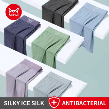 MiiOW 3Pcs Silky Ice Silk Men's Panties Breathable Mesh Mens Underpants 3A Antibacterial Man Boxer Underwear Men Boxers Trunks