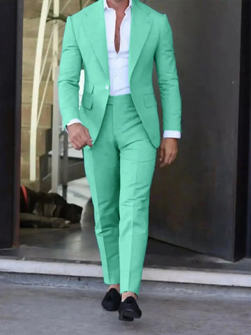 AnnieBritney Casual Suit for Men Slim Fit Solid Tuxedo Fashion Trend Blazers with Pants Costumes Tendances Roupas Masculinas