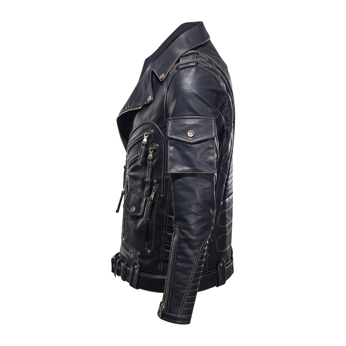 Mens Vintage Brown Genuine Leather Jackets Men Motocycle Style PU Leather Jacket Cool Zipper Pockets Leather Coats Clothing