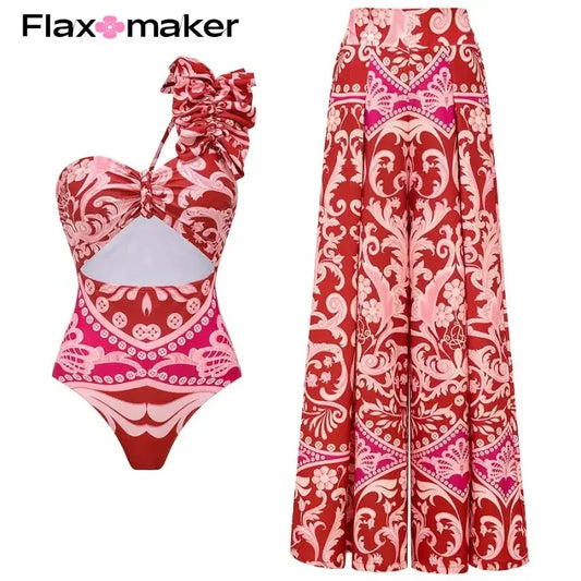 Flaxmaker 2024 One Shoulder One Piece Swimsuit and Pants Clearance Wholesale Bodysuit Dress