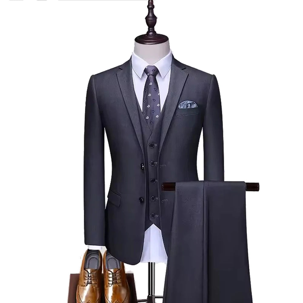 High Quality Men Suits Elegant For Wedding 3 Pieces Blazers 2 Sets  Business Jackets Vest Pants Formal Full Classic Coats