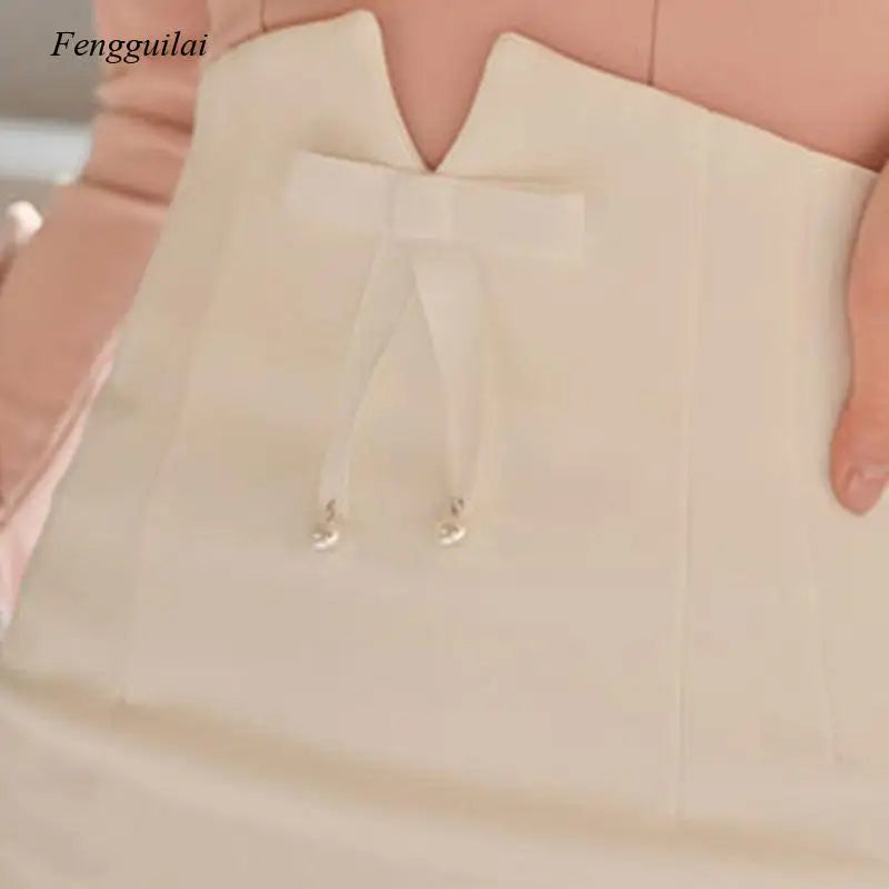 Saia midi de cintura alta mulher primavera Summer Office coreano elegante e elegante de volta