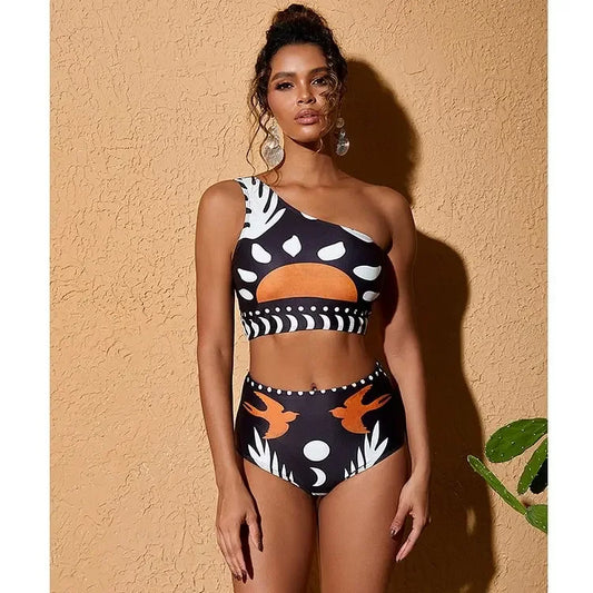 2024 V Neck Cut Out Printed bikini set Women's Swimwear One Piece and Pants Beachwear tankini Bodysuit Skirt Dress