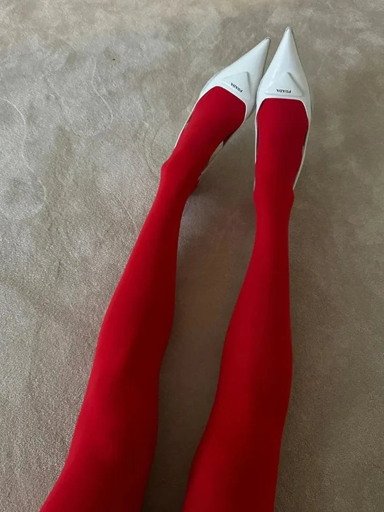 Nuevos calcetines rojos de pantimedias calcetines rojos medias mujeres lencería delgada anti-hook de seda de seda de la boda leggings ##