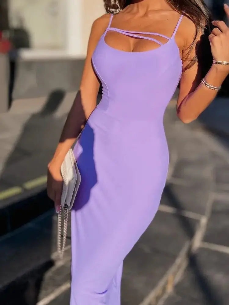 Purple Bandage Dress Women Midi Party Dress Bodycon Elegant Split Sexy Evening Birthday Club Outfits Summer 2024