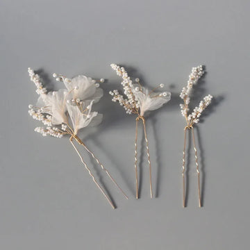 Fabric Floral Bridal Hair Pins Clips Gold Color Pearls Wedding Hair Pieces Women Accessories Handmade