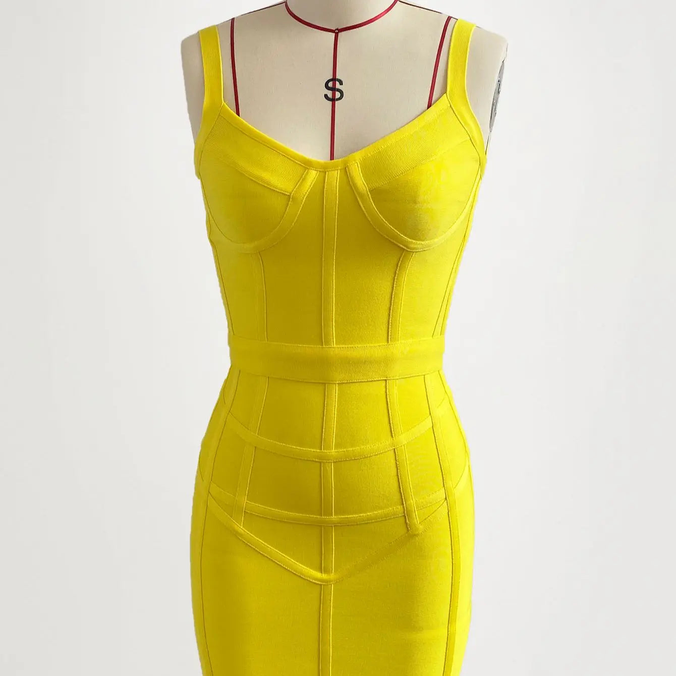 WillBeNice Bright Yellow Runway Bandage Mini Knitted Dress Women Bustier Sexy High Street Elastic Vestidos Short Dress