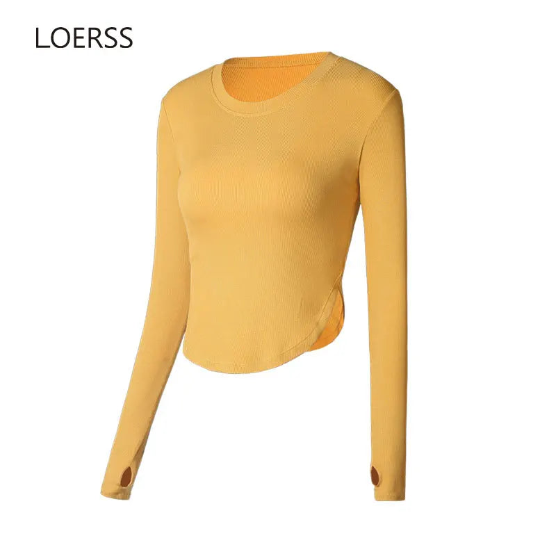 LOERSS Women Sport Camiseta Camiseta Avistable Yoga Manga larga Fitness Gym Gym Yoga Carrera Tops Ropa de entrenamiento cálido de invierno rápido para el invierno