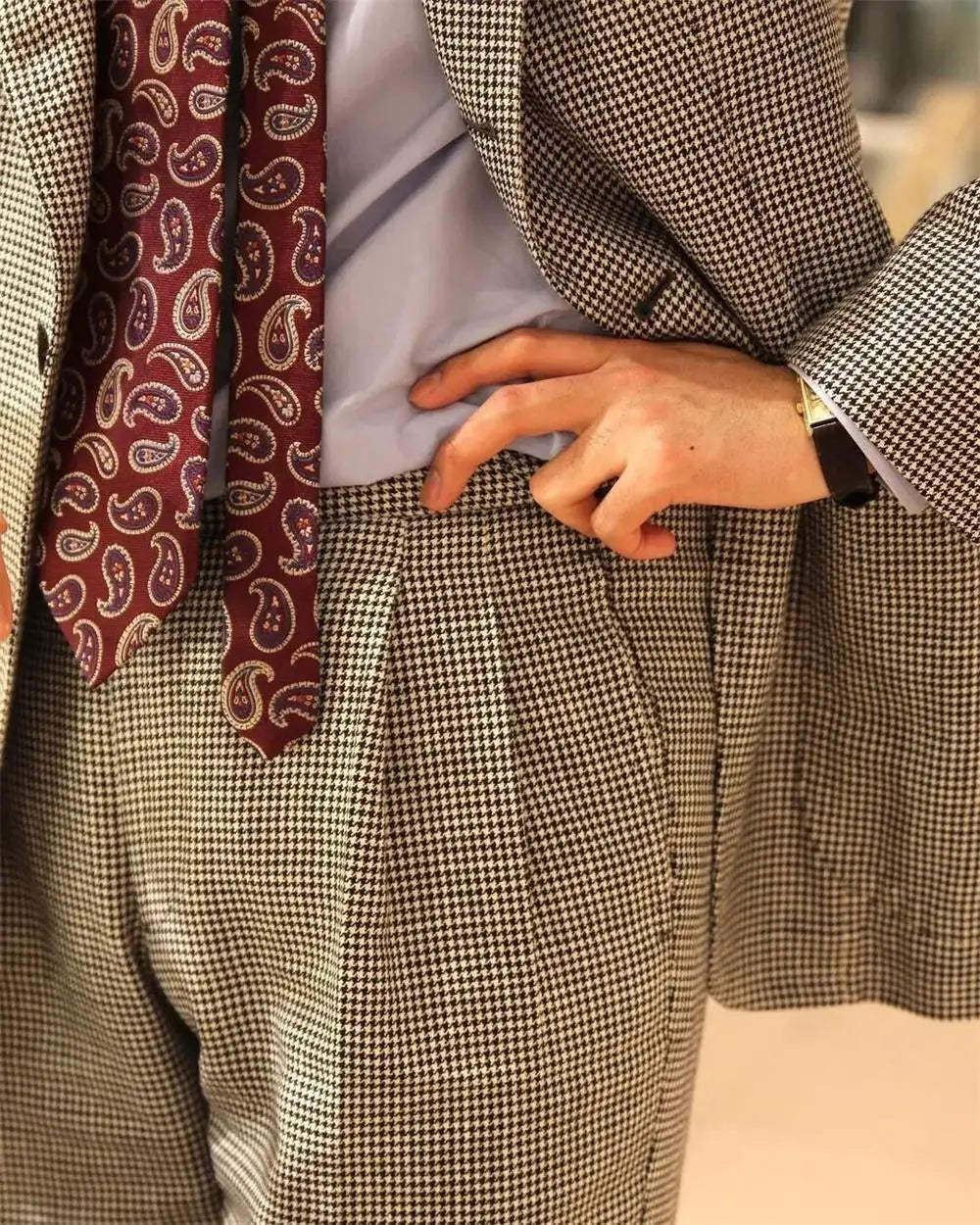 Houndstooth Man Business Suit Set Jacket Pants customize Blazers plus size custom suit Man Autumn Banquet office attire