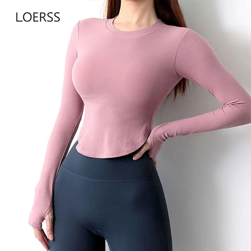 Loerss Frauen Sport T-Shirt atmungsaktives Yoga Langarm Fitness Fitness-Yoga Running Tops Schnell trockener Winter warm warmes Training Kleidung