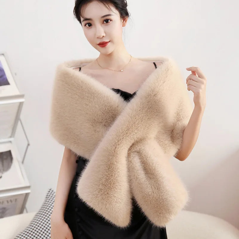 Women Fur Capes Wedding Bridal Shawl Bolero Faux Fur Stole Winter Luxury Fluffy Warm Outerwear Jacket Formal Party Shrug 165cm