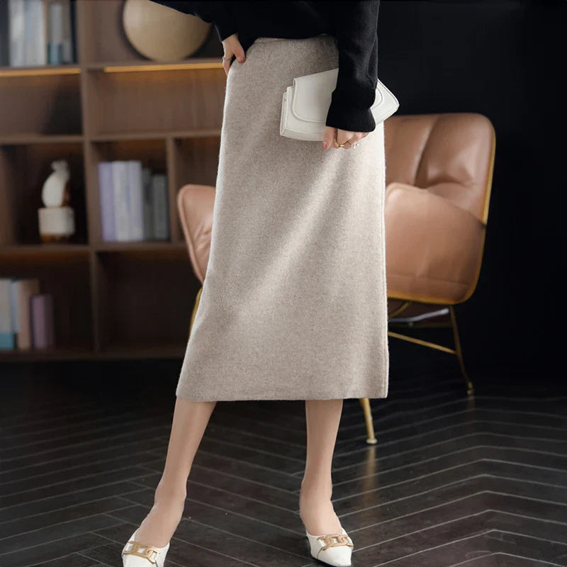 Women's Cashmere Long Knitted Skirts High Waisted Wool Midi Skirt Black Dark Brown Grey Pink Female Bottoms Winter Fashion Y2k