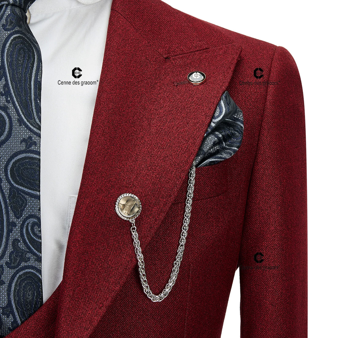 Cenne Des Graoom Maroon Red Men's Suit Elegant Single Breasted 1 Button Jacket Vest Pants Business Casual Wedding Costume Homme