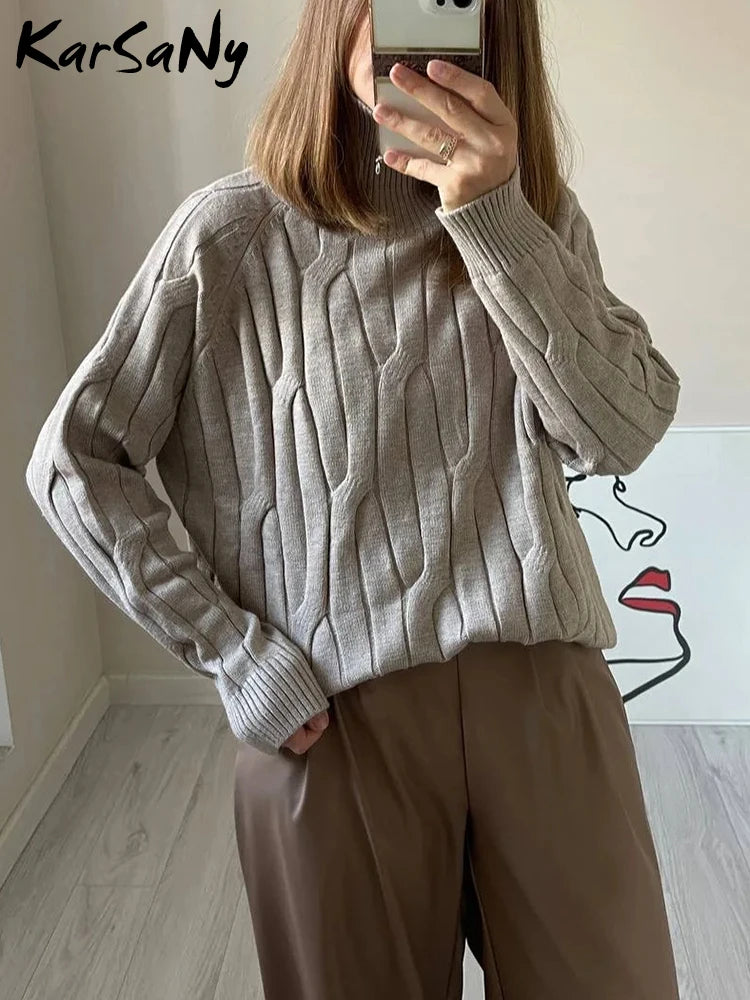 Knitted Pullover Sweater Turtleneck Women Elegant Oversized Thick Jumpers Autumn Warm High Neck Women Sweater Oversize Pullover