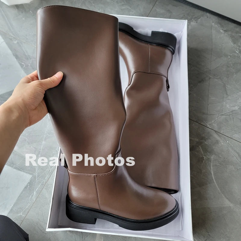 FEDONAS 2024 Ins Genuine Leather Knee High Boots For Women Thick Heeled Autumn Winter Warm Shoes Woman High Motorcycle Boots