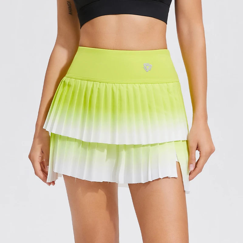 Women Gradient Double Layer Pleated Skirt Sports Golf Tennis Skirts Gym Fitness Running Yoga Soft Short Athletic Workout Skort