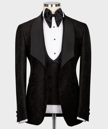 Black Jacquard Wedding Groom Tuxedo 3pcs Blazer Vest Pants Formal Party Special Occasion Men's Suits Tailor-made Suit Male