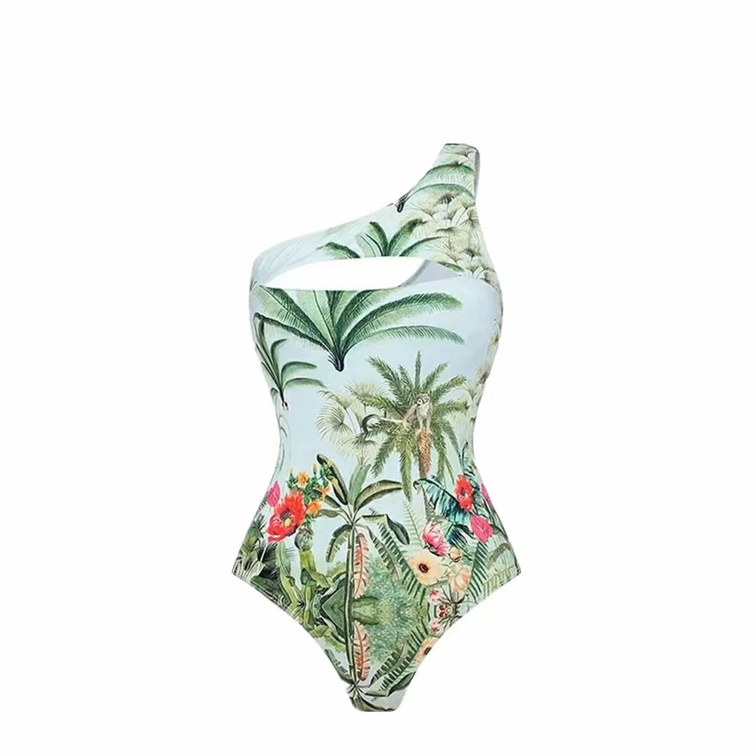 2024 Fashion Tropical Print One Piece Swimsuit Cover Up Set Women Cutout Two Piece Swimwear Bikini Luxury Bathing Suit Beachwear