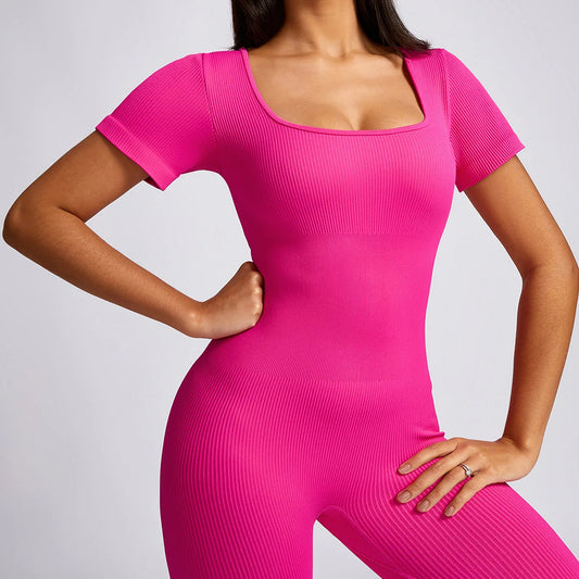 New Yoga Suits Fitness Outfit Female One-piece Jumpsuits Women Sporty Workout High-strength Thread Short-sleeved Fitness Suit