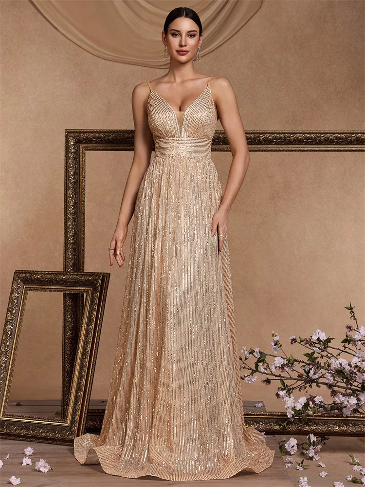 Elegant Sexy Backless Sequins Evening Dress Long 2025 Mermaid Formal Gown Women Wedding Party Dresses Caicktail Graduation  Prom
