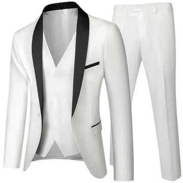 High Quality luxury Retro carving Party Dress Slim Fit Tuxedo Prom Suit Fashion white Male Groom Wedding three-piece