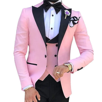 Bright Color Pink Mint Wine Red Chic 3-piece Men Suits for Wedding Casual Homecoming Outfit