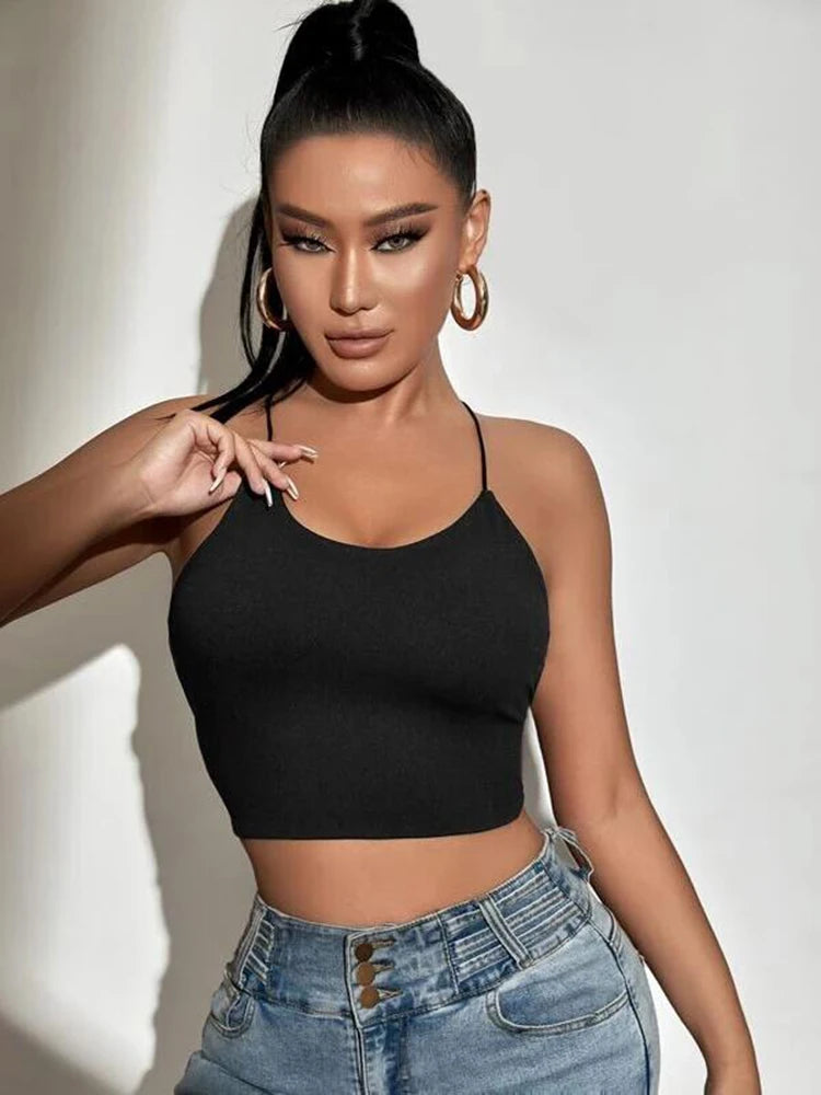 Été Nouveau SXY Backless Lace Up Crop Cami Top